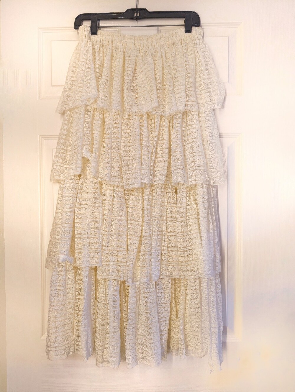 Free People Cream Lace Tiered Maxi Skirt